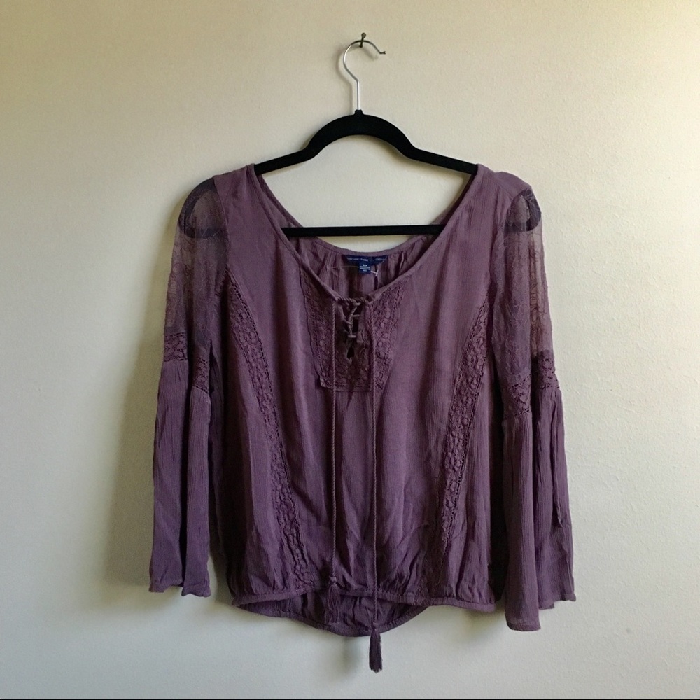 American Eagle Bell-Sleeve Lace Blouse